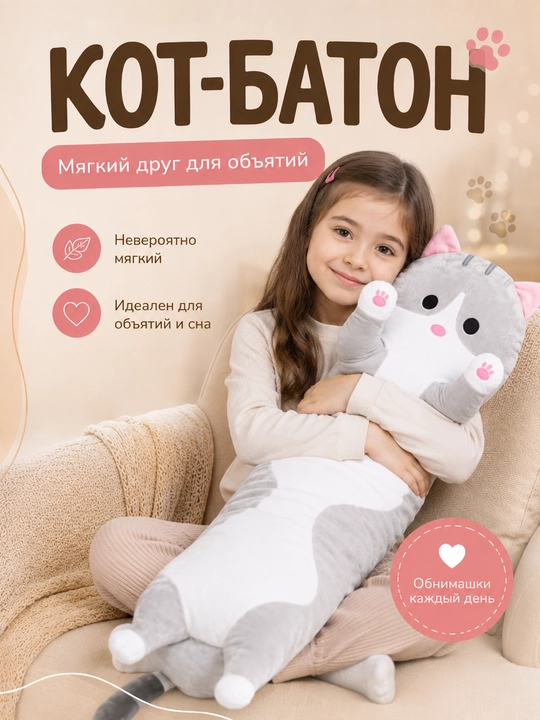 Мягкая игрушка-подушка кот-батон, собака хаски, панда, коала, гусеница, лиса - 