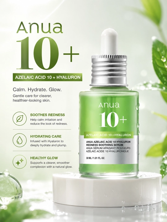 Anua Azelaic Acid 10% + Hyaluron Redness Soothing Serum - yuz uchun zardob, 30 ml - 