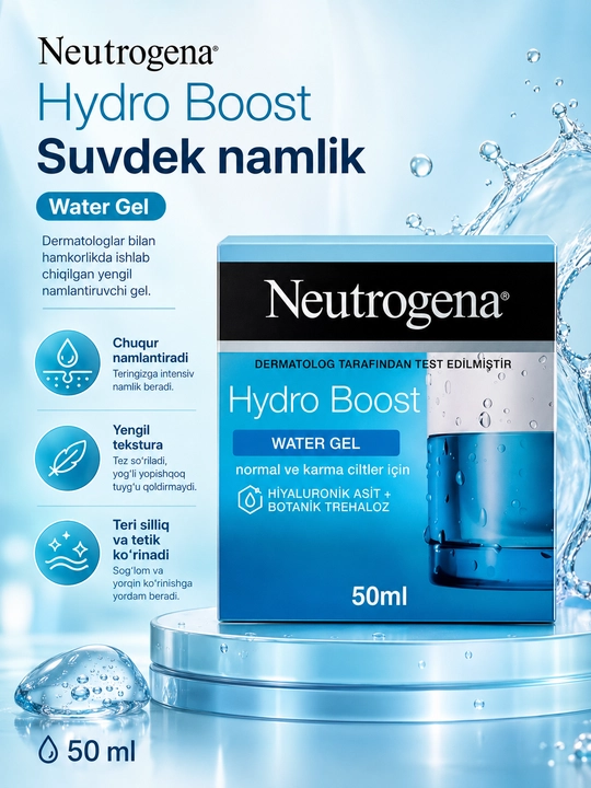 Neutrogena Hydro Boost Water Gel — крем-гель для лица с гиалуроновой кислотой, 50 мл
