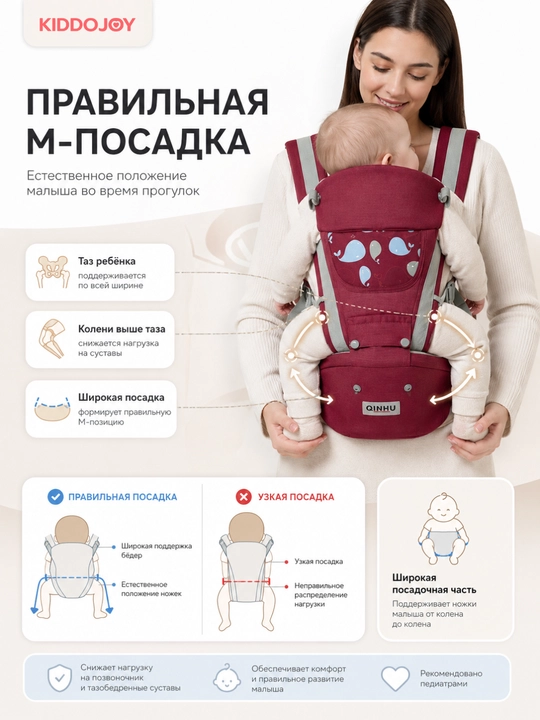 Эргорюкзак кенгуру детский, хипсит, слинг, переноска для новорожденных и малышей до 3 лет