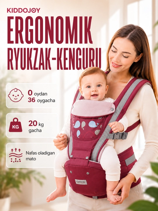 Эргорюкзак кенгуру детский, хипсит, слинг, переноска для новорожденных и малышей до 3 лет