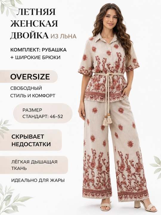 Ayollar uchun yozgi dvoyka lyon ko‘ylak+keng shim keng kostyum katta o‘lchami 46-52