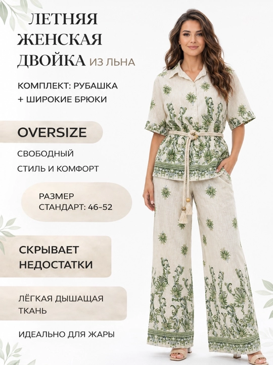 Ayollar uchun yozgi dvoyka lyon ko‘ylak+keng shim keng kostyum katta o‘lchami 46-52