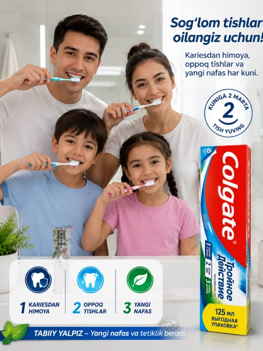 Colgate Triple Action tish pastasi, 125 ml – oqartirish, kariyesdan himoya