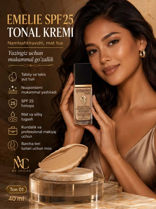 Onal krem, yuz uchun Еmelie spf 25, namlovchi, mot ohang, 40 ml