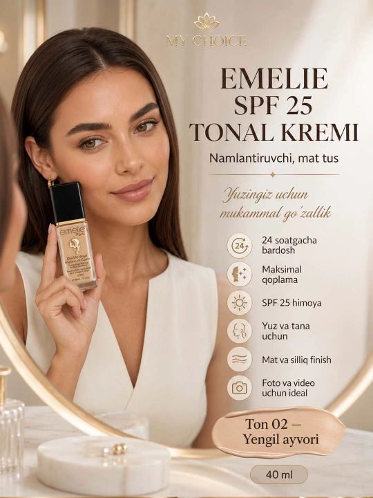 Onal krem, yuz uchun Еmelie spf 25, namlovchi, mot ohang, 40 ml
