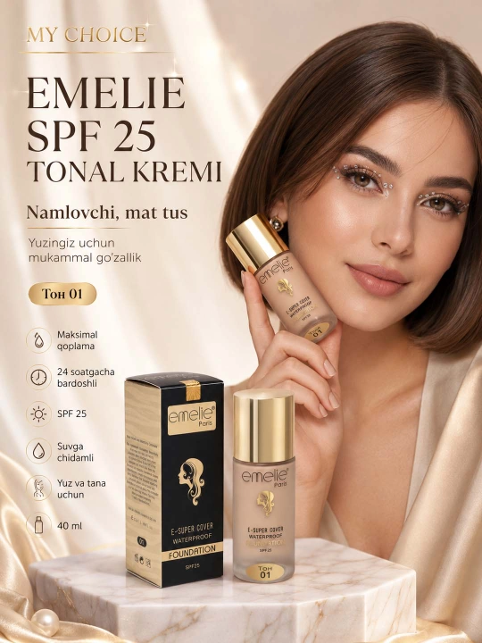 Onal krem, yuz uchun Еmelie spf 25, namlovchi, mot ohang, 45 ml