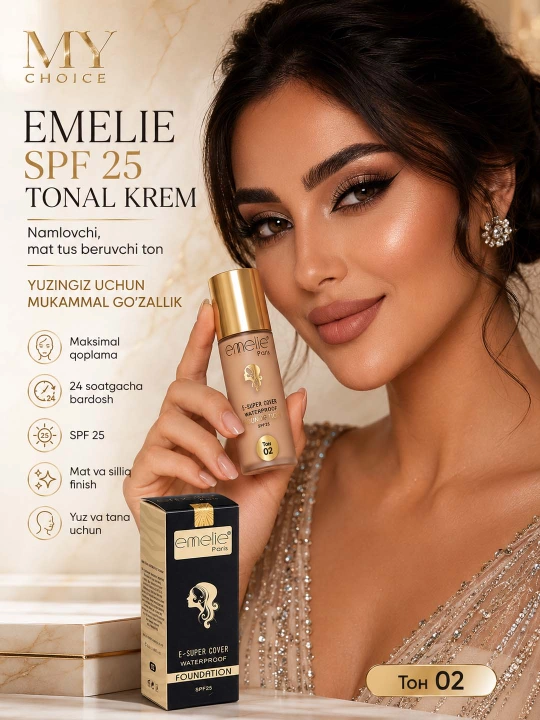 Onal krem, yuz uchun Еmelie spf 25, namlovchi, mot ohang, 45 ml