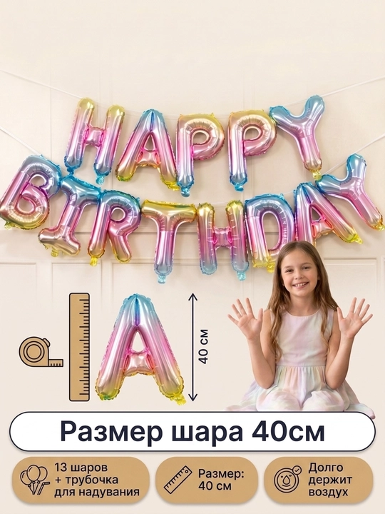 Шарики буквы Happy Birthday с днем рождения, надпись гирлянда на стену, набор для фотозоны