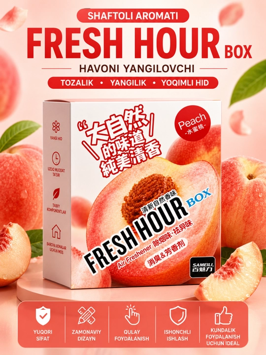 Fresh Hour Box Освежитель Воздуха с Ароматом Персика для Автомобиля, Дома и Офиса - 