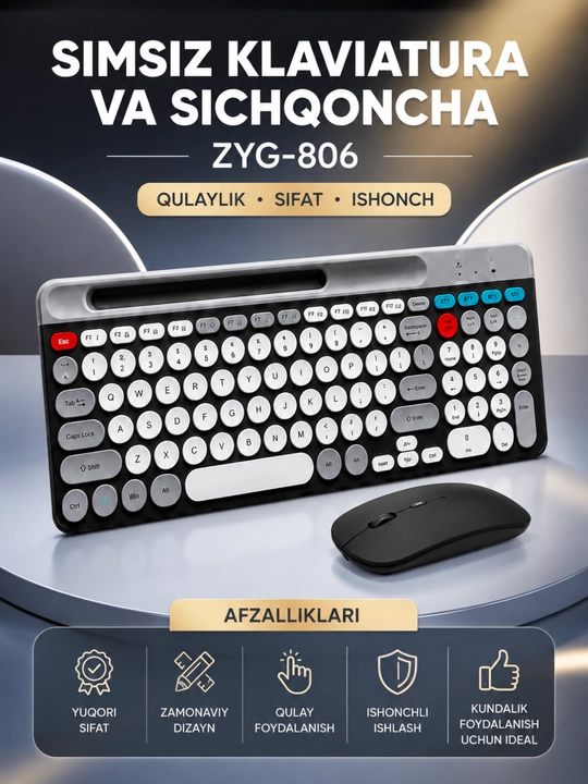 ZYG-806 Simsiz Klaviatura va Sichqoncha To‘plami, 2.4G USB Wireless Keyboard Set - 