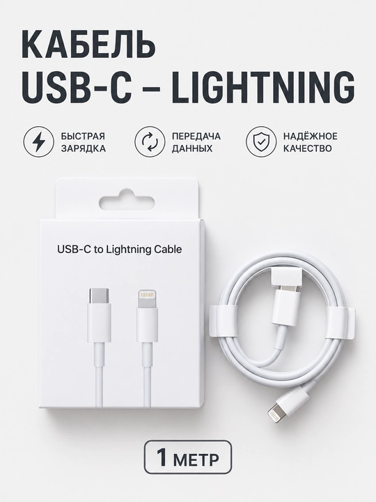 USB-C to Lightning шнур для Айфон — быстрый зарядный USB для iPhone X, 11, 12, 13, 14 - 