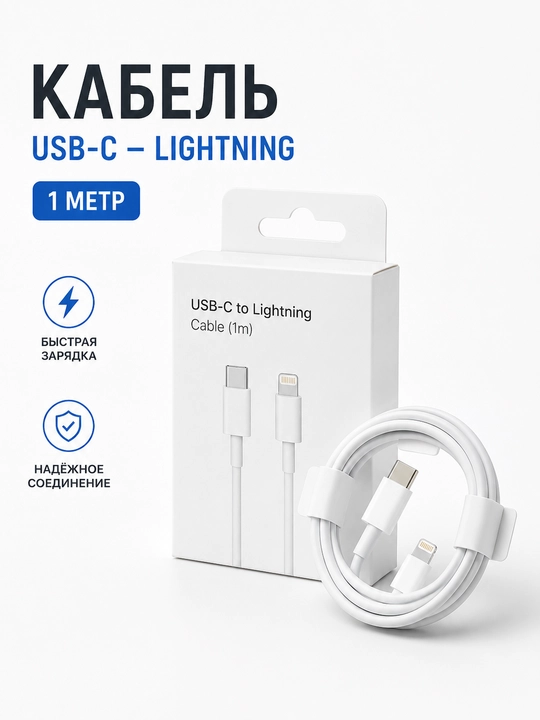 USB-C to Lightning шнур для Айфон — быстрый зарядный USB для iPhone X, 11, 12, 13, 14