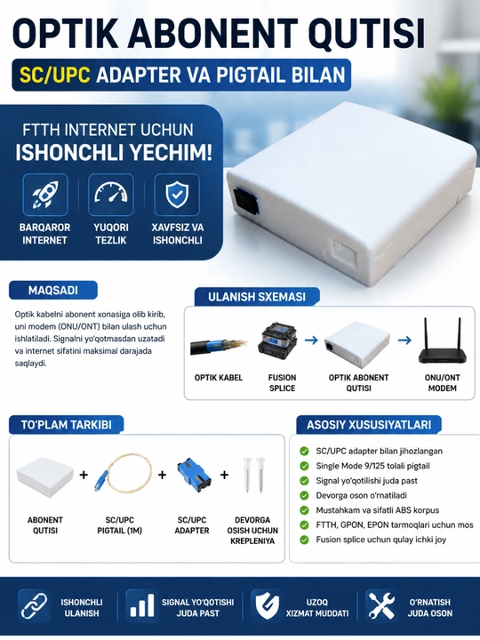 Оптическая абонентская розетка (SC/UPC Adapter + Pigtail) - 
