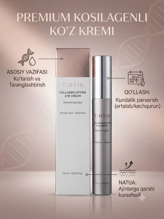 TIRTIR Collagen Lifting Eye Cream ko'z atrofi uchun lifting kremi, 15 ml - 
