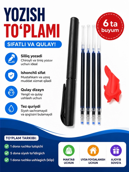 4 taftali daftar to‘plami – o‘zbek, rus ingliz va arabalifbosi, qayta-qayta yozish daftari
