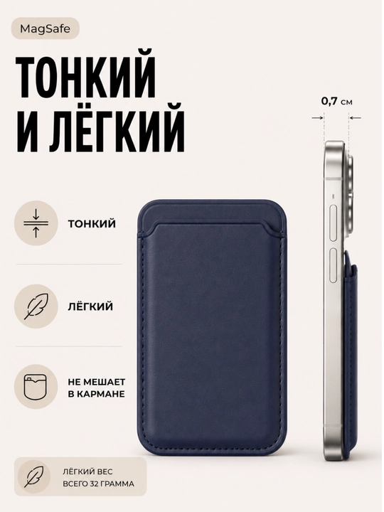 Держатель карт для iPhone MagSafe, магнитный кардхолдер, компактный