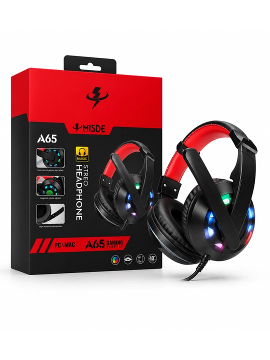 A65 Gaming Стерео Игровые Наушники с Микрофоном RGB LED для ПК, Ноутбука и Смартфона