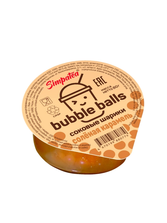 Simpatea Karamel ta'mli sirop, "Bubble balls" qobig‘ida, 80 g - 