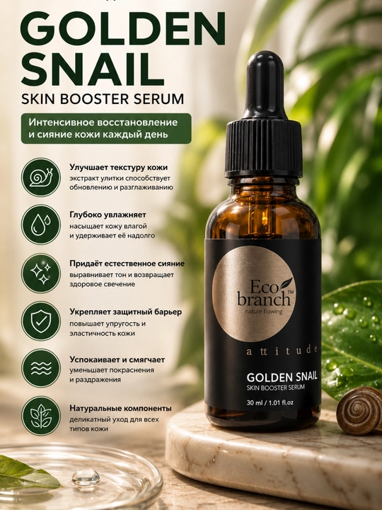 Eco Branch Golden Snail Skin Booster Serum salyangoz mutsinli yuz zardobi - 