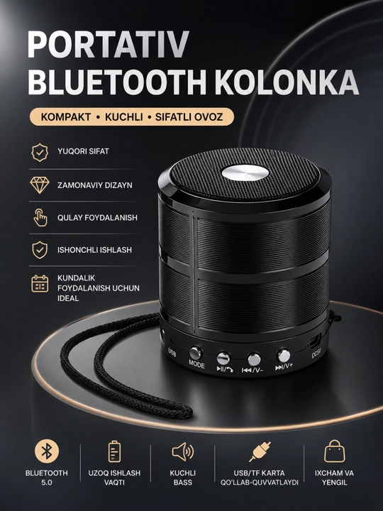 Портативная Bluetooth колонка WS-887 с FM, USB, TF, AUX беспроводной динамик - 
