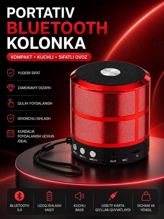 Портативная Bluetooth колонка WS-887 с FM, USB, TF, AUX беспроводной динамик - 