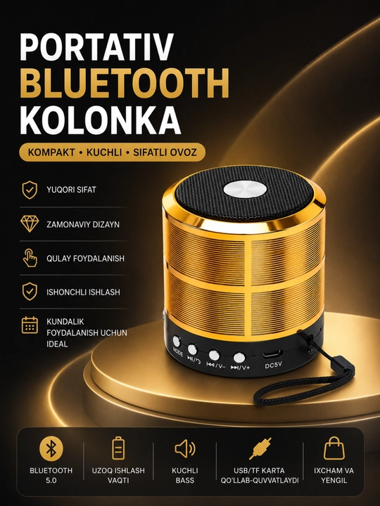 Портативная Bluetooth колонка WS-887 с FM, USB, TF, AUX беспроводной динамик - 