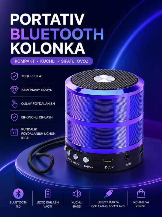 Портативная Bluetooth колонка WS-887 с FM, USB, TF, AUX беспроводной динамик - 