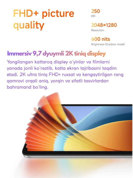 Planshet REDMI Pad 2,Bonus Steklo Chexol,9.7"Ekran,Snapdragon® 6s 4G Gen 2,2K,120Hz