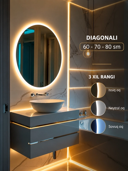 LED yoritgichli aqlli hammom ko‘zgusi - 