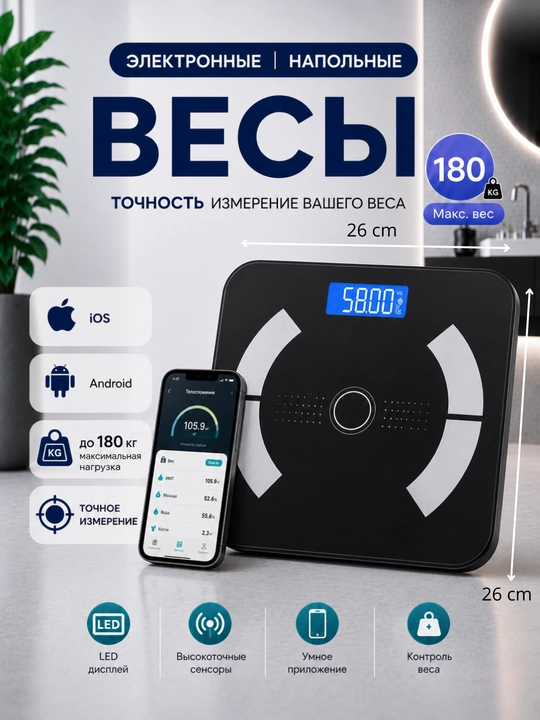 Электронные весы на 180 кг  современные и компактные весы для точного измерения веса тела - 