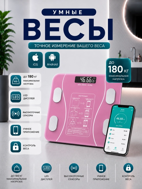 Электронные весы на 180 кг  современные и компактные весы для точного измерения веса тела - 
