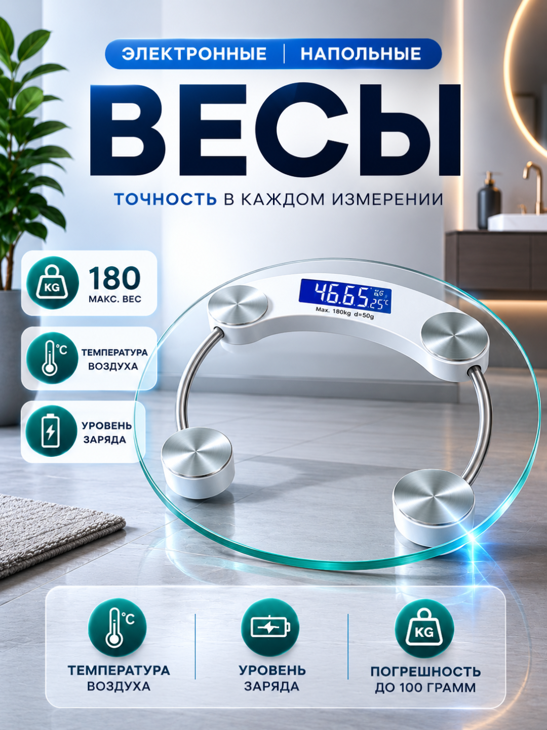 Электронные весы на 180 кг  современные и компактные весы для точного измерения веса тела - 