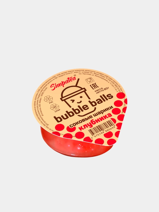 Simpatea Qulupnay ta'mli sirop, "Bubble balls" qobig‘ida, 80 g - 