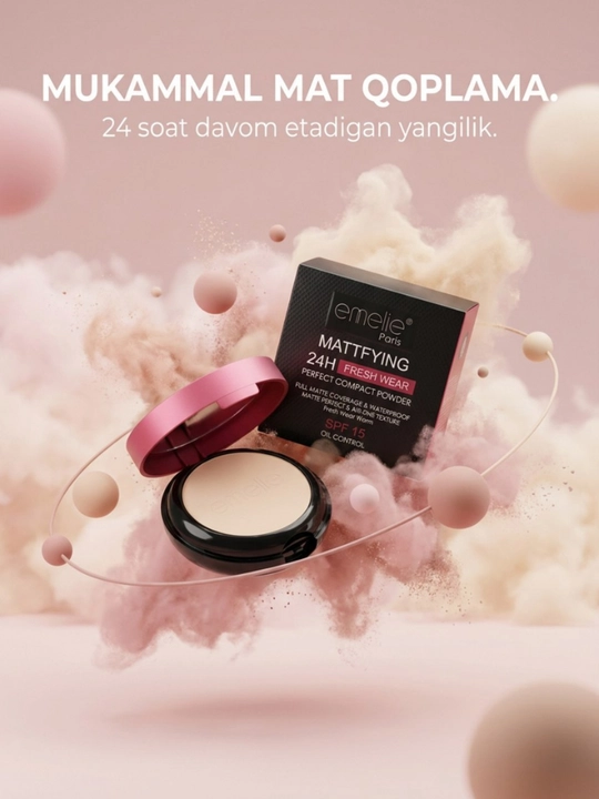 Матовая пудра Emelie, 01 и 02, 2 в 1, матовый эффект на 24 часа, SPF 15 - 