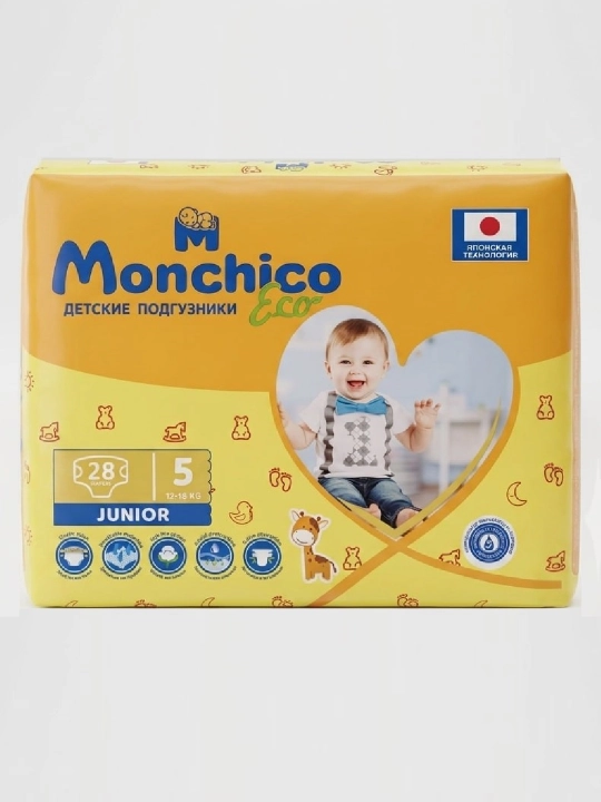 Подгузники Monchico Eco+ NORMAL, размер 5, 12 - 18 кг, 28 шт - 