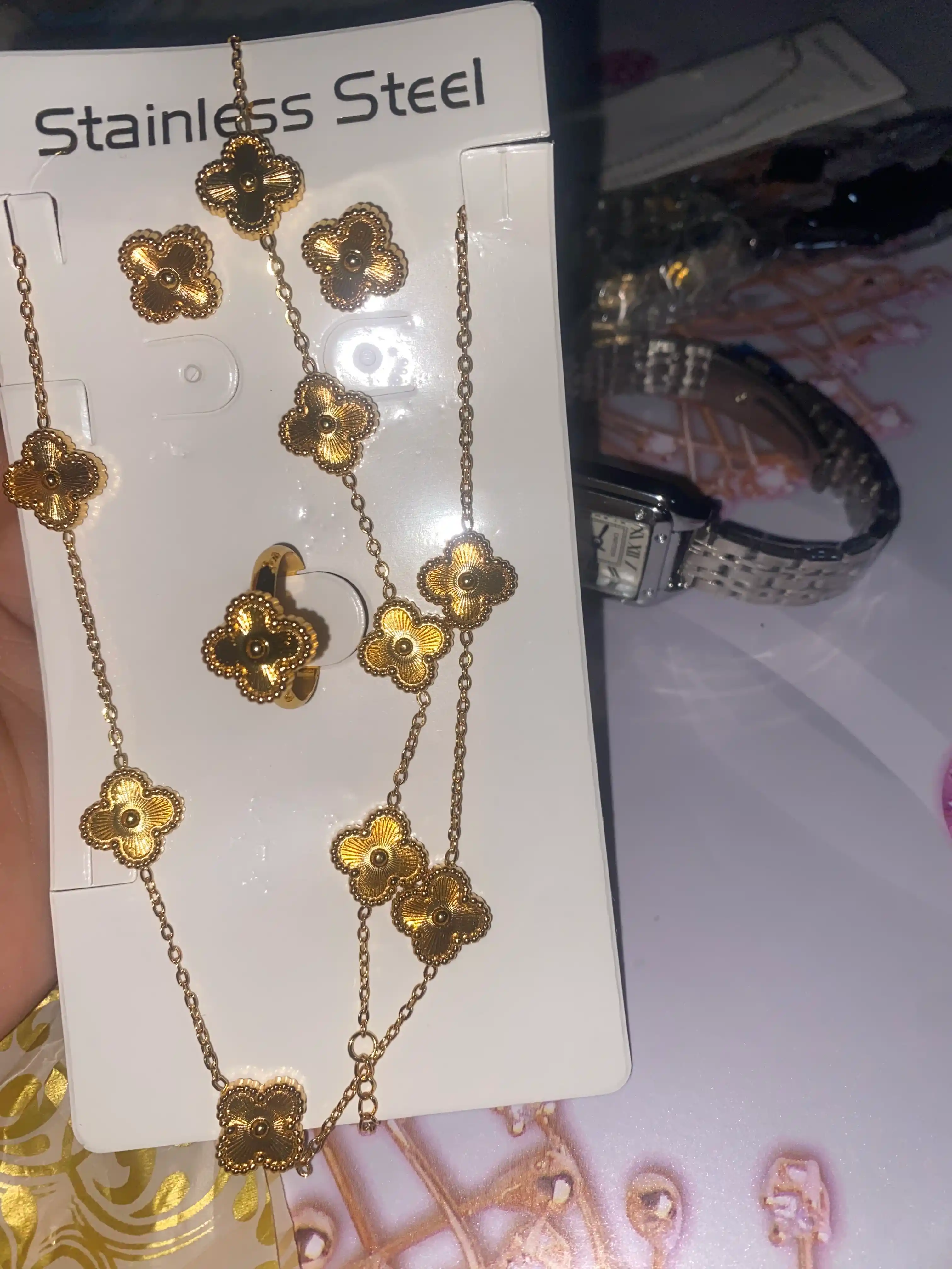 Комплект из серег, браслета и цепочки, украшения для женщин