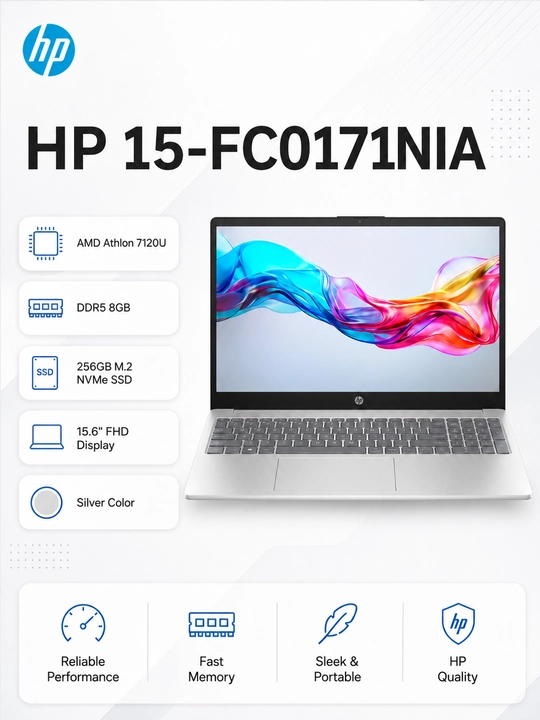 Noutbuk HP AMD ATHLON 7120 DDR5 8GB 256GB 15.6" FHD SILVER WINDOWS 11 - 