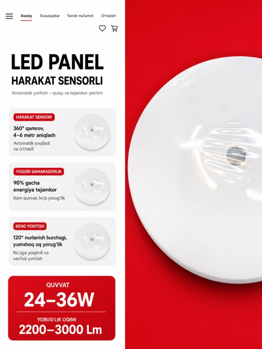 Круглый потолочный LED светильник с радарным датчиком движения 15W / 20W - 