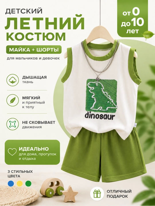 Детский костюм летний, майка + шорты, одежда на лето для детей, для мальчиков - 