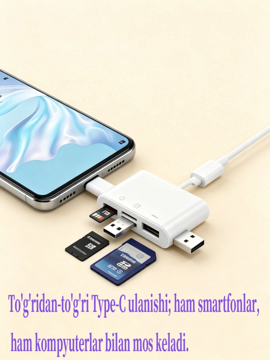 Android telefonlari va kompyuterlari uchun Type-C ko‘p funksiyali kardrider