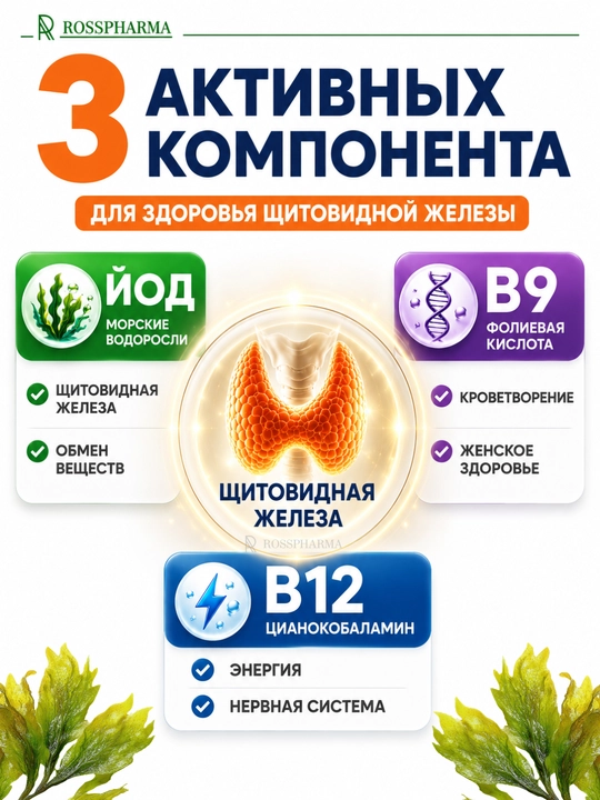 Комплекс IODOLIVE + витамин B9, йод витамина для щитовидной железы, фолиевая кислота, бады