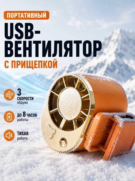 Портативный мини-вентилятор на клипсе для рюкзака, 3 скорости, 360° - 