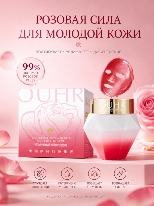 Yuz niqobi, mustahkamlovchi atirgul efir moyi yuz niqobi kremi 50g - 