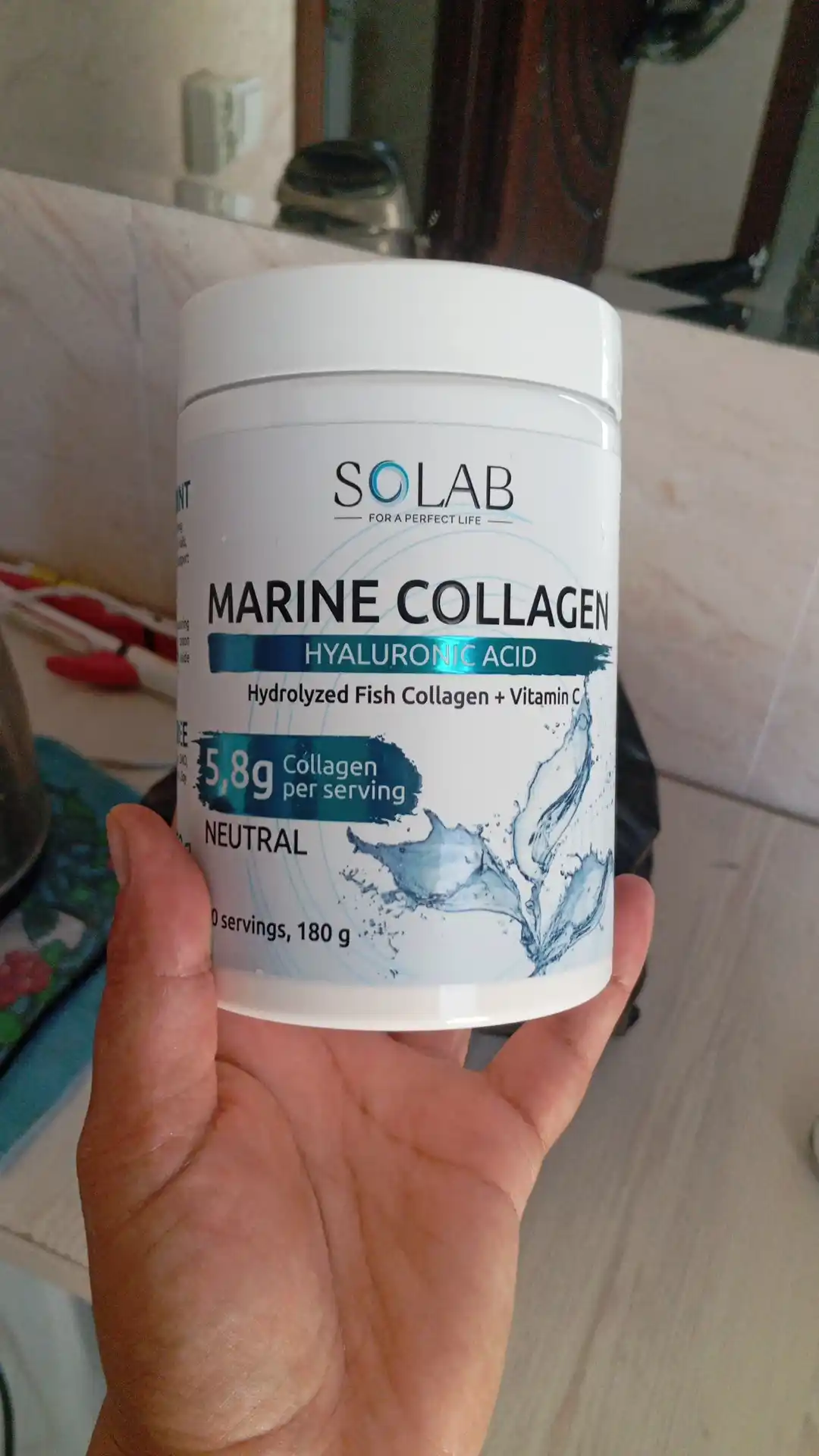 Dengiz kollageni +Gialuron kislotasi + C vitamini, SOLAB, Neytral ta'ml, 180g, 30 porsiya