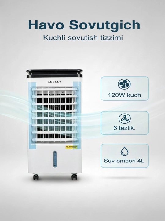 Suvli havo sovutgich 20 l, muz akkumulyatorli, gʻildirakli, ayvon va sex uchun