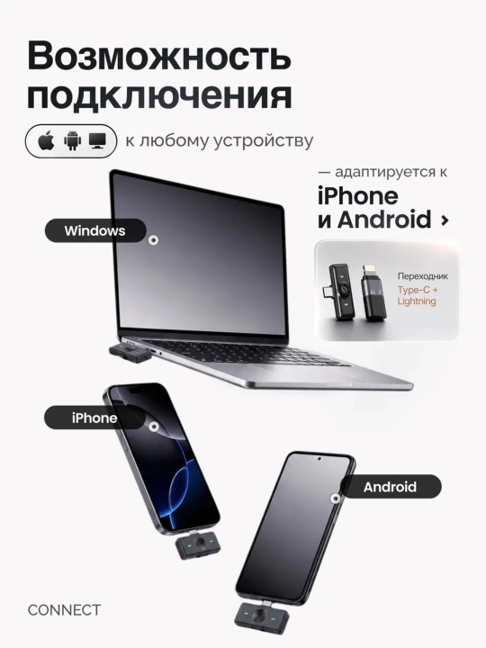 IPhone va Android uchun 2 ta simsiz lavalier mikrofon