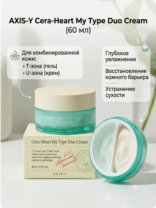 AXIS-Y Cera-Heart My Type Duo kombinatsiyalangan teri uchun qo‘sh krem, 60 ml - 