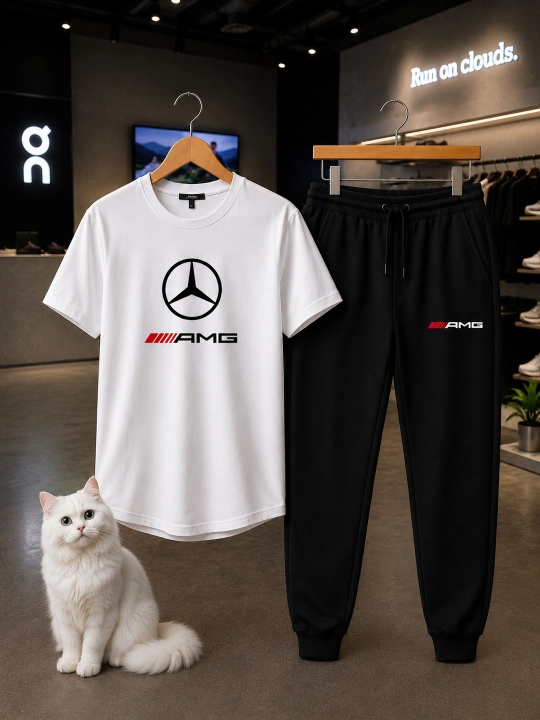 Erkaklar kiyim to'plami Mercedes-Benz AMG, futbolka va shim, zal uchun, ko'chaga, 100% paxta - 