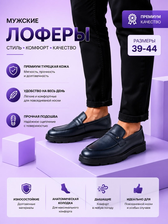 Лоферы из турецкой кожи, мужские, маломерки - 